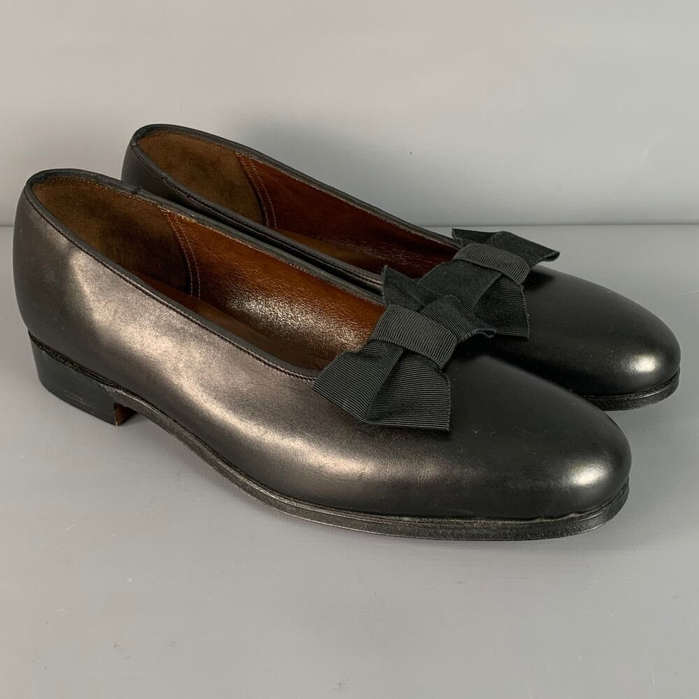 PAUL STUART x GRENSON Size 6.5 Black Leather Bow Loafers